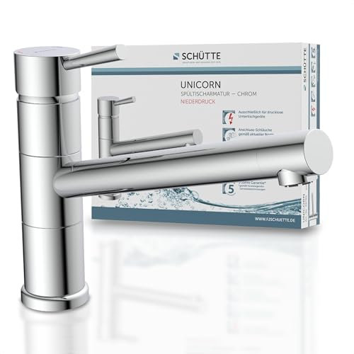 SCHÜTTE UNICORN 33790 - Rubinetto da cucina a bassa pressione girevole a 150°, con funzione anti-ritorno, miscelatore monocomando per lavello, cromato