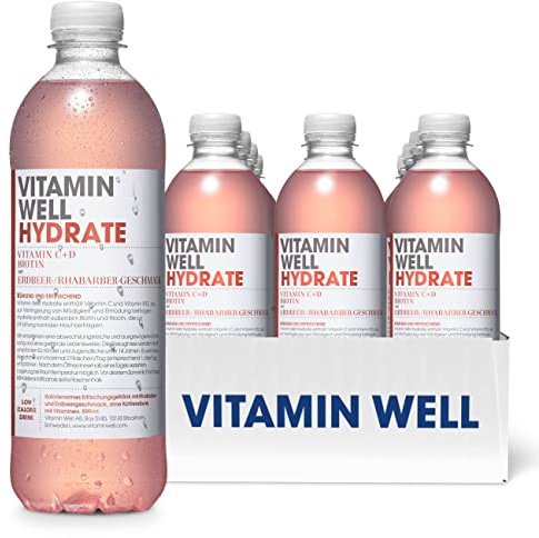 Vitamin Well Vitamin Wasser mit geschmack - Vitamin C, Vitamin D, Biotin, Zink - funktionelles und kalorienarmes Getränk, angereichert mit funktionellen Inhaltsstoffen - 12 x 500ml inkl. Pfand (Hydrate)