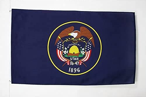 AZ FLAG Drapeau Utah 150x90 cm Polyester Léger 2 Œillets | Usage intérieur Drapeau décoratif de l'état américain de l'Utah coutures doubles et bords renforcés avec œillets métalliques