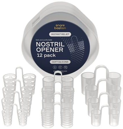 Snore Bastion Nasal Dilators for Sleeping - 12 Nasal Cones for Breathing - Nostril Opener and Soft Silicone Nose Vents for Quiet Nights and Restful Sleep - Sinus Cones