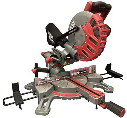 LUMBER JACK Sliding Compound Mitre Saw, 210mm Single Bevel Action 1500W 240V 45 Degree Bevel 4500rpm Includes 24T Blade