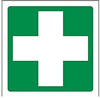 VSafety First Aid - Letrero con logotipo de primeros auxilios, cuadrado, 100 mm x 100 mm, plástico rígido de 1 mm