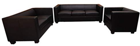 Mendler 3-2-1 Sofagarnitur Couchgarnitur Loungesofa Lille - Leder, schwarz