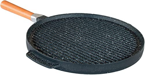 PEDRAS - Padella Doppia Piastra Pietra Lavica Ceramicata per Grill e Crepes - Made in Italy (24 Centimetri)