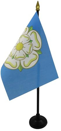 AZ FLAG - Yorkshire New county Table Flag 4'' x 6'' - Yorkshire New county Mini Desk Flag 100% Polyester 15 x 10 cm - Office Mini Banner with 10'' Pole - Golden Spear