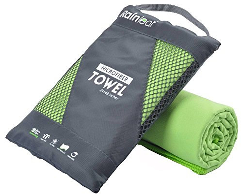 Rainleaf Microfiber Towel Perfect Travel & Sports &Beach Towel. Fast Drying - Super Absorbent - Ultra Compact. Suitable for Camping, Backpacking,Gym, Beach, Swimming,Yoga,Green,16 X 32 Inches