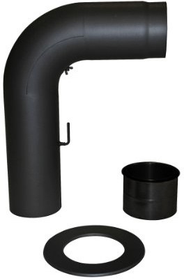 Kamino-Flam Set Tuyau Cheminée Coude, Lisse Ø env. 150 mm, Tuyau Poêle Coude Lisse en Set en Acier Laqué Senotherm Résistant à la Chaleur, Clé de Tirage, Testé EN-1856-2, Noir Mat