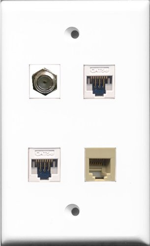 RiteAV - Cavo coassiale TV-tipo F e 1 porta telefono RJ11 RJ12 beige 2 porte Cat5e Ethernet bianco