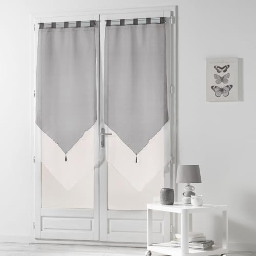 douceur d'intérieur, Paire de Voilages à passants (2 x 60 x 160 cm) Duo Blanc/Gris, Voile Bicolore