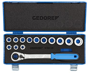 GEDORE Steckschlüsselsatz, Set 14-teilig, 6-kant, 1/2 Zoll, 10-24mm, Werkzeug, Nüsse Knarre, für KFZ, 19 SKU 20 | 19 Sku-20, Steckschlüsselsatz