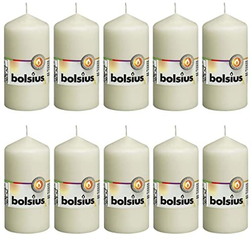 Bolsius Glatte Stumpenkerzen - Elfenbein - 10 Stück - 12 x 6 cm - Dekorative Haushaltkerzen - Länge Brenndauer 33 Stunden - Unparfümierte