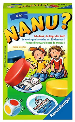 Ravensburger 23063 - Nanu? Mitbringspiel für 2-4 Spieler, Merkspiel ab 4 Jahren, kompaktes Format, Reisespiel, Würfelspiel - Geburtstagsgeschenke