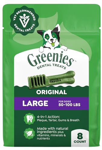 Greenies Veterinarian-Recommended Adult Natural Dental Dog Treats Large Size, Dog Dental Chews, Original Flavor, 12 oz. Pack, 8 Count