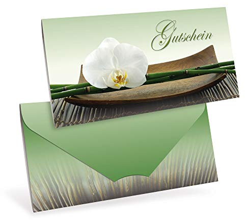 Gutscheinkarten (10 Stück) für Wellness, Yoga, Thai-Massage - verschließbare Faltkarte in DIN lang