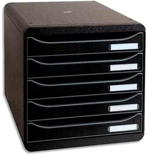 Exacompta 309714D Premium Ablagebox mit 5 Schubladen für DIN A4+ Dokumente. Stapelbare Schubladenbox mit hoher Kapazität für mehr Platz auf dem Schreibtisch Big Box Plus EcoBlack Schwarz