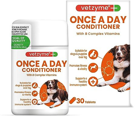 Vetzyme Once A Day Conditioning Tablets for Dogs (30 Tablets) - With B Complex Vitamins to Promote Fitness and Support a Healthy Immune System