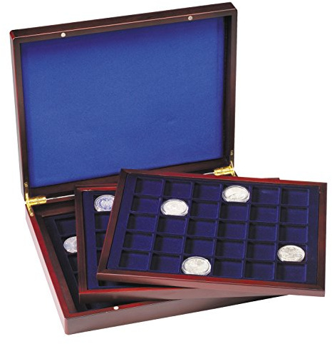 Leuchtturm 326786 Volterra DE Luxe Münzkassette - 90 eckige Felder für Münzen bis 39 mm Ø - 3 Einlagen für je 30 Münzen