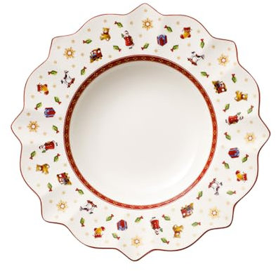 Villeroy & Boch – Toy's Delight Plato Hondo Rojo y Blanco, Apto para Microondas, Plato Sopa Navidad, Vajilla Navidad Toys, Plato Navideño, Cuenco Sopa, Bol de Sopa, Premium Porcelain
