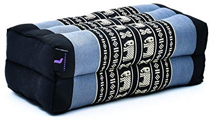 Leewadee bloque de yoga pequeño – Cojín alargado para pilates y meditación, cojín para el suelo hecho de kapok natural, 35 x 18 x 12 cm, Azul