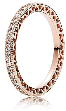 Pandora Signature Ring Funkeln und Herzen, 14-karätig Roségold-vergoldet, mit klarem Cubic Zirkonia