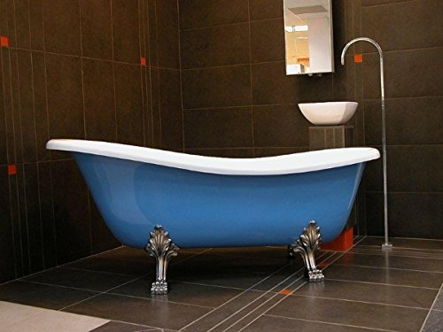 Casa Padrino Freistehende Luxus Badewanne Jugendstil Roma Hellblau/Weiß/Chrome 1470mm - Barock Antik Badezimmer
