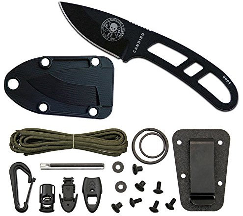 ESEE, utomhuskniv, candiru svart med kit, blad: 5,1 cm, drop point, jaktkniv, full tång