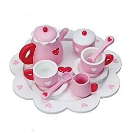 Kinder-Teeservice SLH | rosa mit Herzchen | Kaffee-Service für Kinderküche | Spielküchenzubehör von Holzspielzeug Peitz | Tasse | Teller | Löffel | Kanne