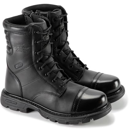 Thorogood GEN-Flex2 8” Side-Zip Black Tactical Boots for Men and Women - High-Shine Leather Heel & Toe with Goodyear Storm Welt and Slip-Resistant Outsole - 10 D(M) US