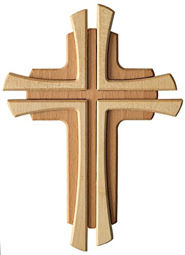 Kaltner Präsente Geschenkidee - Wandkreuz Echtes Holz Buche Kreuz Kruzifix für die Wand 22 cm modern