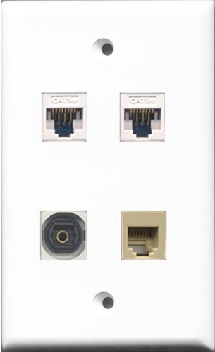 RiteAV Telefonanschluss, RJ11 / RJ12, mit 2 Anschlüssen, Toslink, 2 Anschlüsse, Cat5e, Ethernet, Weiß