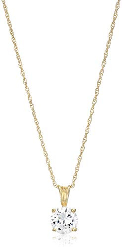Amazon Essentials Yellow 18K Gold Plated Sterling Silver Cubic Zirconia Round Cut Solitaire Pendant Necklace (8mm), 18