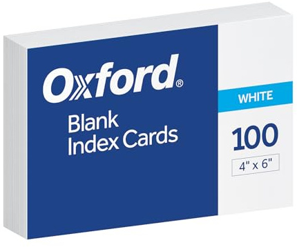 Oxford Blank Index Cards, 4 x 6, White, 100 Per Pack (40156-SP)