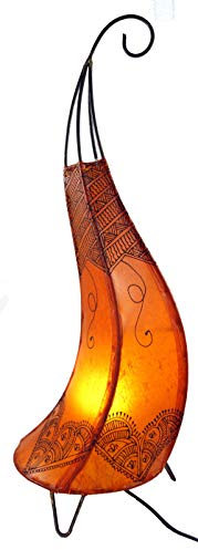 GURU SHOP Lampada All`henné, Lampada da Tavolo/lampada da Tavolo in Pelle - Alban, Arancione, Colore: Arancione, 70x22x22 cm, Lampade da Tavolo Orientali
