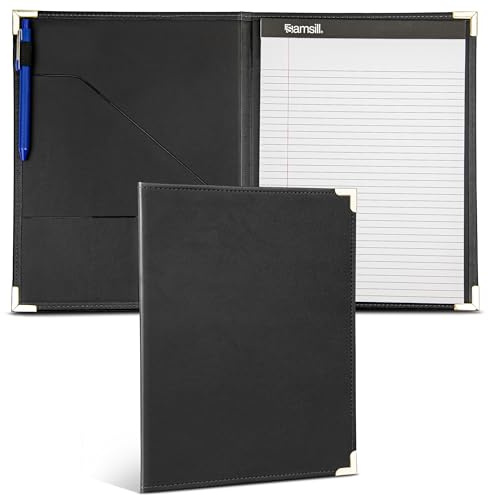 Samsill Classic Collection Business Portfolio - Executive Padfolio for Resume & Document Organizer - 8.5 by 11-Inch Legal Pad, Faux Leather with Brass Corners (Black)