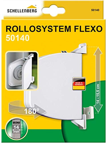 Schellenberg 50140 Avvolgitore Flexo Mini Bianco, Pieghevole Aperto, per tapparelle avvolgibili, 14 cm, Girevole a 180, Spaziatura dei fori 14-15,5 cm