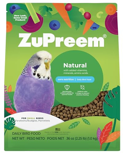 ZuPreem True Harvest Bird Food, Bird Feed Pellets for Parakeets, Budgies, Parrotlets, & Doves, Added Vitamins, Parakeet Food, Budgie Feed, Made in the USA (Small, 2.25 lb Bag)
