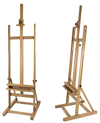 Paintersisters Atelier-Staffelei ARTA - stabile Studio-Staffelei mit H-Fuß aus Buchenholz FSC®, für Keilrahmen bis 120cm, mit Aufbau-Video, Holzstaffelei