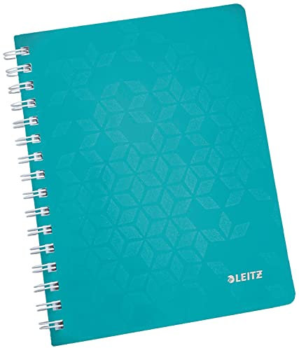 Leitz WOW Collegeblock A5 kariert, 160 Seiten, 80 Blatt FSC-zertifiziertes Papier 80 g/m², Doppelspiralbindung, PP-Einband, Notizbuch mit Sichthülle und Lineal, Für Büro oder Schule, Eisblau, 46410051