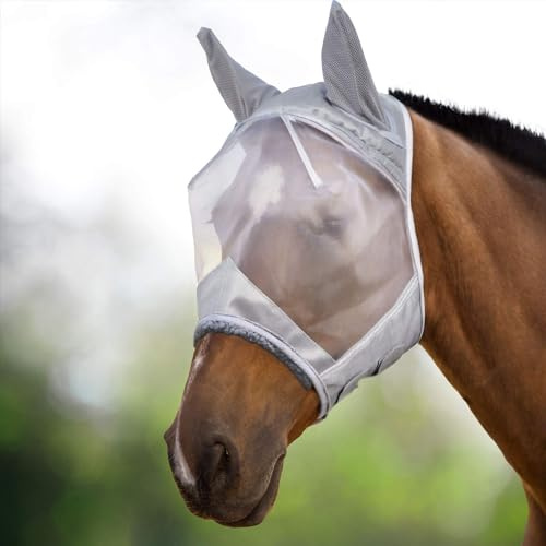 Harrison Howard Maschera anti-mosche con rete di nylon, anti-UV, protezioni imbottite per le orecchie rivestite di pile, colore argentato, Silver