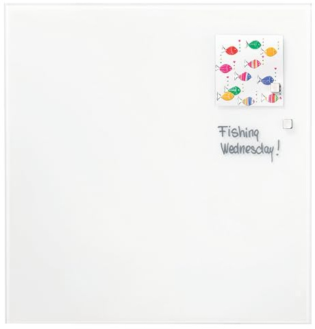 FRANKEN Whiteboard aus Glas, magnetisch und beschreibbar, Design-Schreibtafel ohne Rahmen, Magnettafel zur Wandmontage, inkl. Magnete, Weiß, 120 x 120 cm, GTL12012009