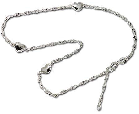 SilberDream 25cm Fußkette Damen Silber nickelfrei Herzen Echt Silber D1SDF019I
