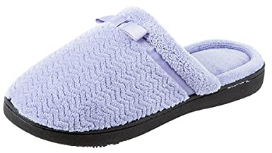 isotoner Women's Indoor/Outdoor Slip-on Chevron Clog Slippers with Moisture Wicking Comfort, Periwinkle, 8.5-9 M US