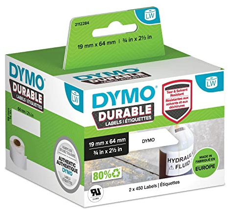 Dymo 1933085 Etichette per indirizzo, Bianco, 19 x 64 mm, 2 rotoli di 450