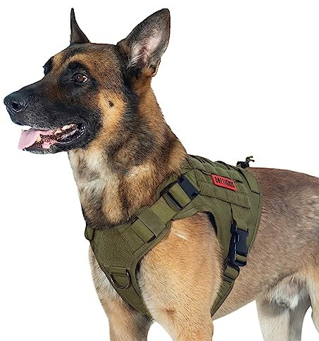 OneTigris Hundegeschirr, FIRE WATCHER Taktische Geschirr Sicherheitsgeschirr Hunde Hundeweste mit 1 Griffe und 2 D-Ring 1000D Nylon (L, Grün)
