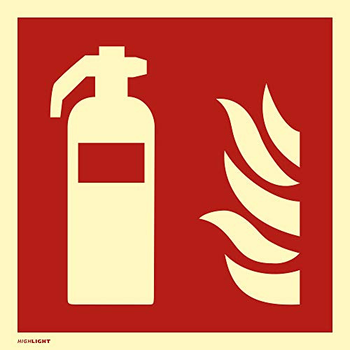 Aufkleber Folie Feuerlöscher | extra langnachleuchtend | Folie selbstklebend 148 x 148 mm | DIN EN ISO 7010 F001 | DIN 67510 (Brandschutzzeichen) | Aufkleber Feuerlöscher Brandschutz