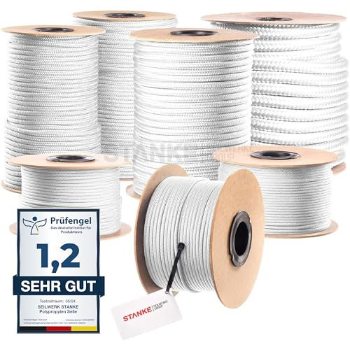 Seilwerk STANKE Corda polipropilene bianco 5mm - 100m | Spago per orto, per tende, da campeggio | Corda resistente per esterno ai raggi UV