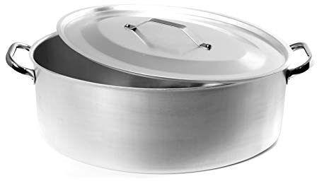 Pentole Agnelli Linea Alluminio 3 mm Professionale Casseruola Ovale con Maniglie Inox e Coperchio, Argento, 36 cm
