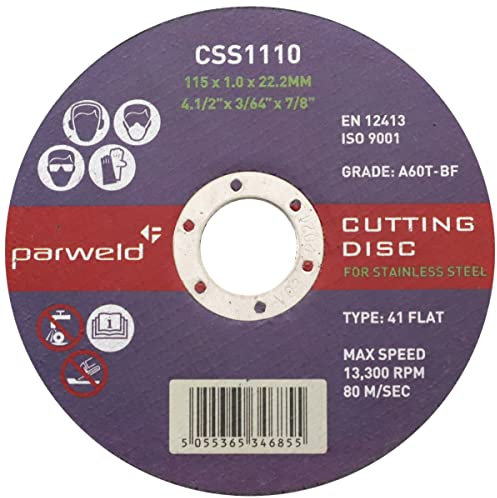 (PACK OF 50) PARWELD 115 x 1mm Thin metal cutting discs for mild steel & stainless (4.5 discs)