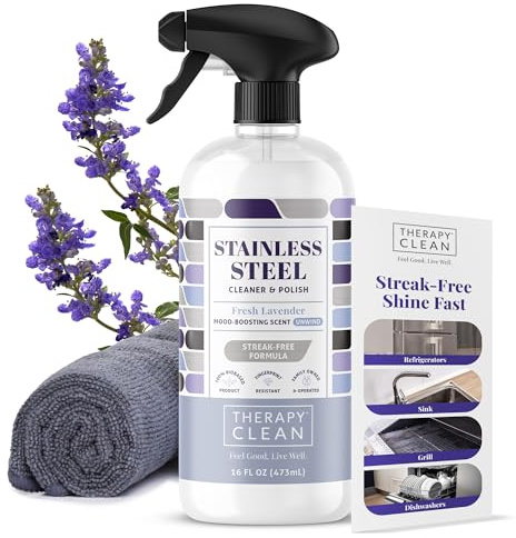 Therapy Stainless Steel Cleaner and Polish 100% USDA Biobased, Fingerprint and Residue Remover, Lavender Essential Oil Scent, Sink Cleaner, Grill Spray