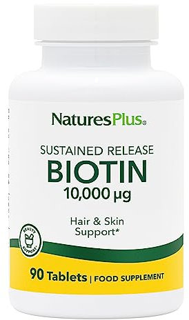 NaturesPlus Biotin 10,000 mcg - Sustained Release, High Strength Biotin Tablets - Hair, Skin, Metabolism Support - Gluten Free, Vegetarian - 90 Servings